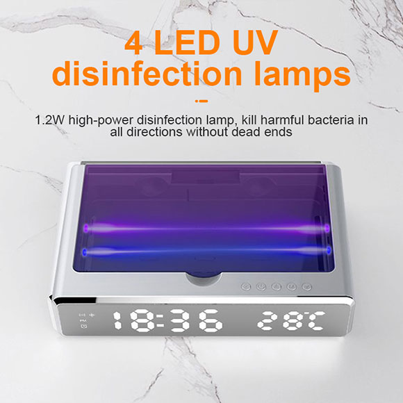 Newest private mould multifunctional Clock Disinfection Box with Wireless Charger LWS-6025